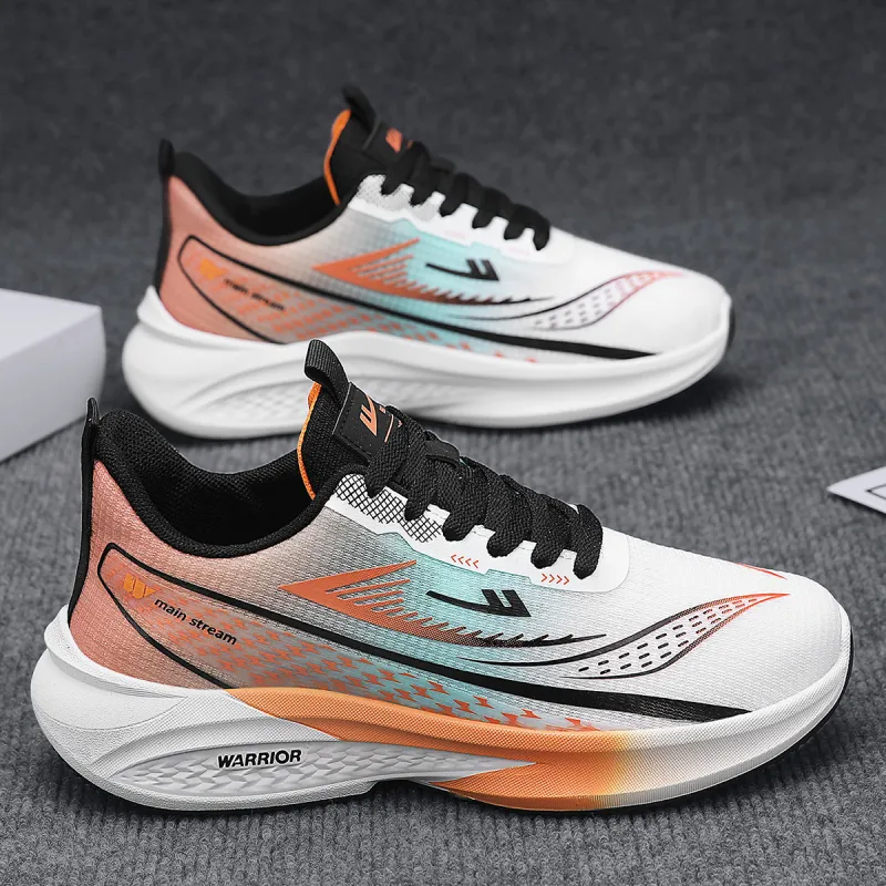 Warrior Low Top Running Shoes Men's White Lake Blue Orange-5