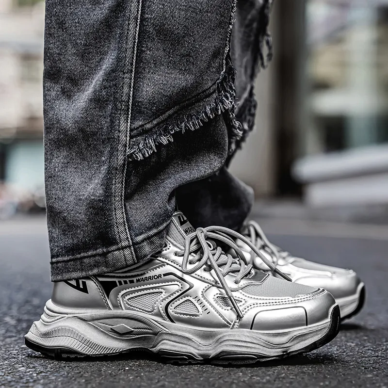 WARRIOR Chunky Sneakers Men Low Top Silver-7