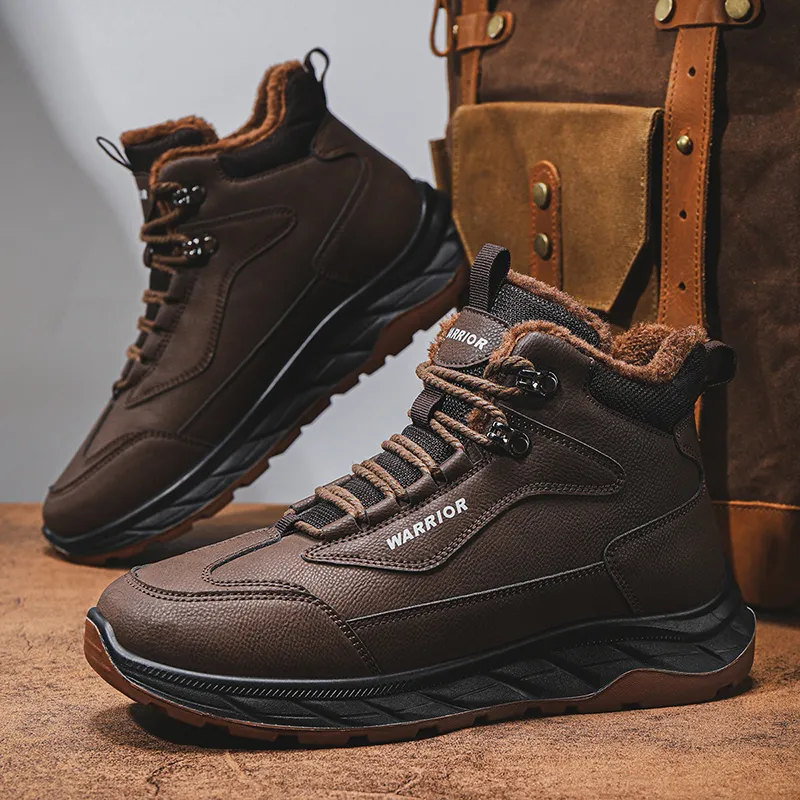 Warrior Warm Height Increasing Wear Resistant Slip Resistant Short Mid Calf Outdoor Boots Men's Brown-5