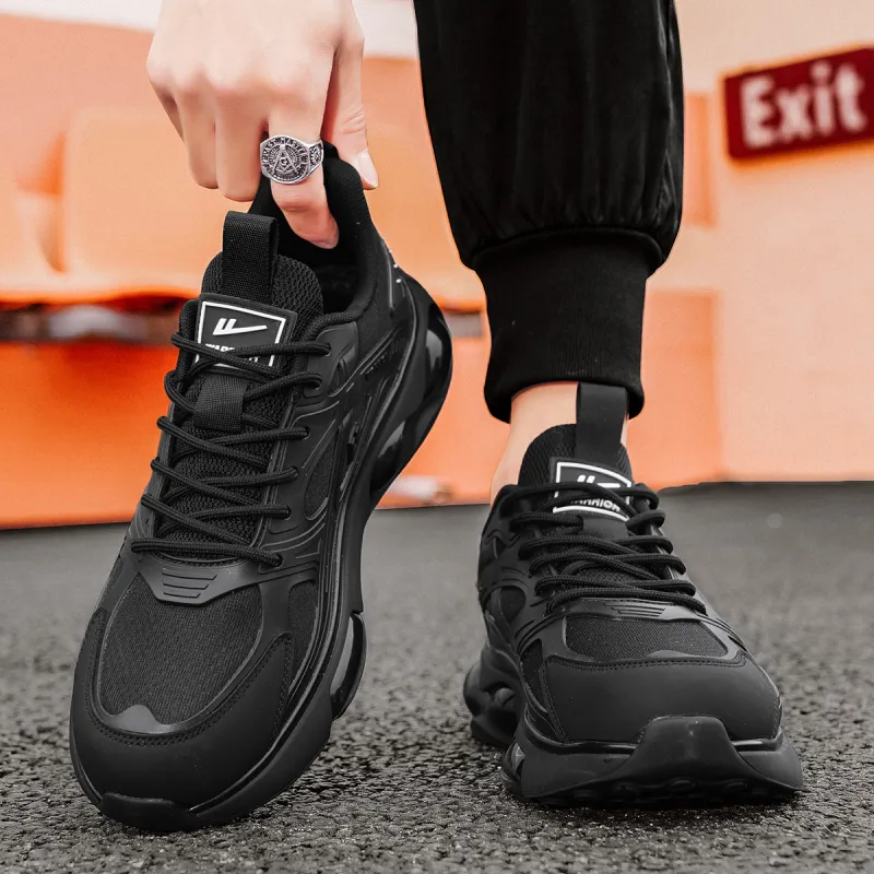 Warrior Cushioning Lightweight Height Increasing Low Top Casual Running Shoes Men's Black White-7
