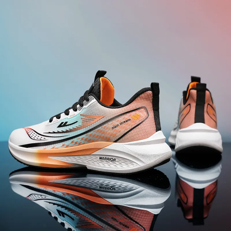 Warrior Low Top Running Shoes Men's White Lake Blue Orange-4