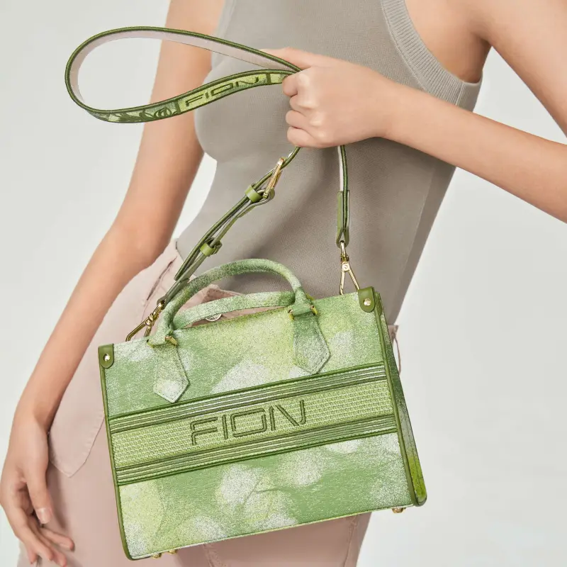 FION Fabric Tote Bag Shopping Bag Crossbody Bags Handbags Small Size Women's Green-4