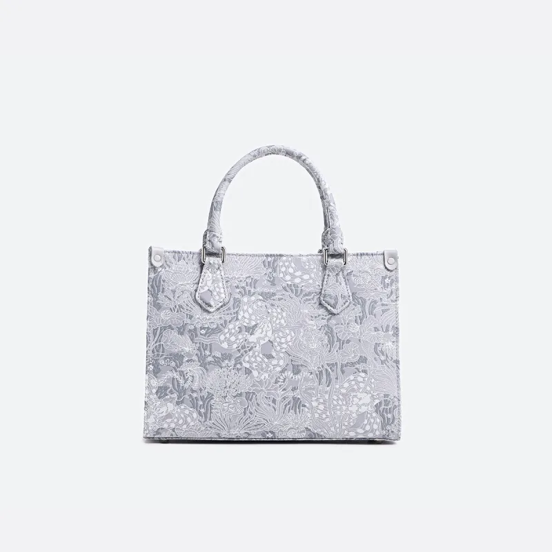 FION Clever Brocade Series Fabric Tote Shoulder Bag, Crossbody Bag, Handbag Women's White-3