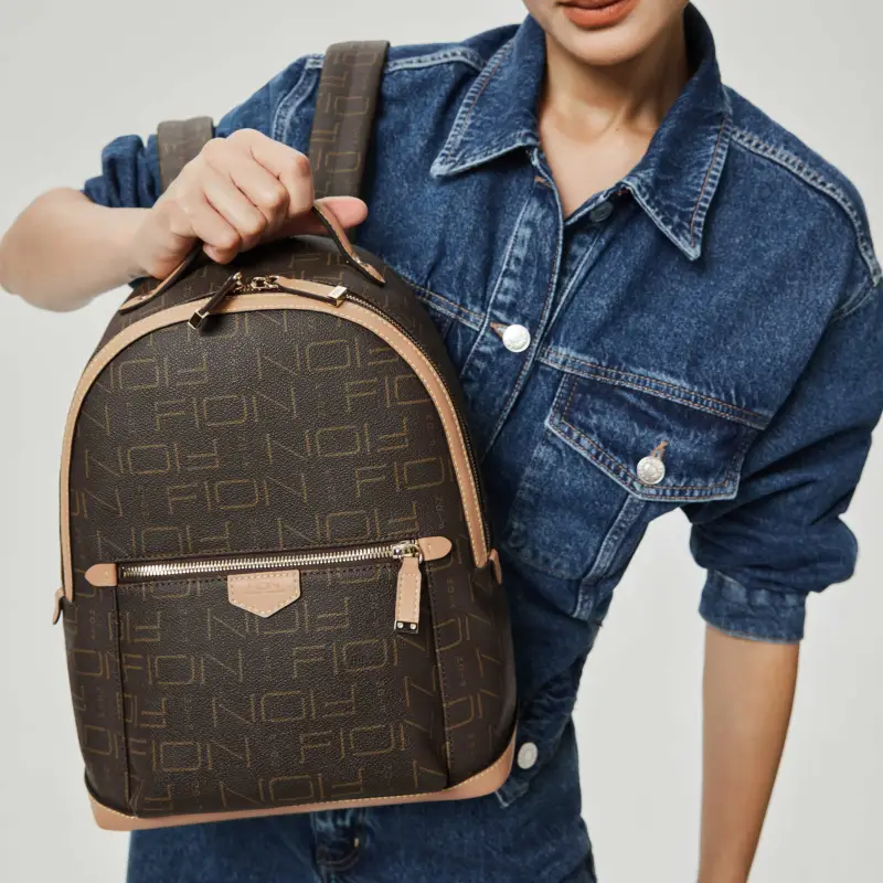 FION PVC Backpack Tubas Women's Coffee & Tea Brown-6