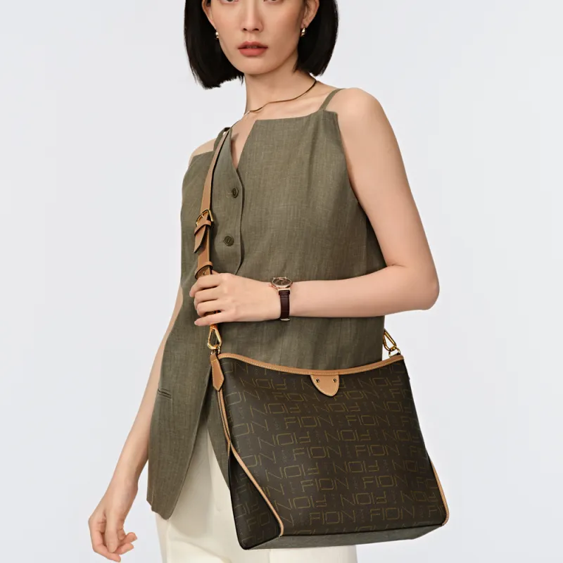 FION Artificial Leather Crossbody Bag Women's Coffee & Camel-2