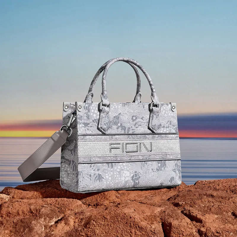 FION Clever Brocade Series Fabric Tote Shoulder Bag, Crossbody Bag, Handbag Women's White-1