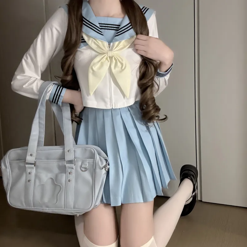 KAZAN Uniforms Women's Blue Summer Long Sleeved Sailor Suit Three Piece Set-3