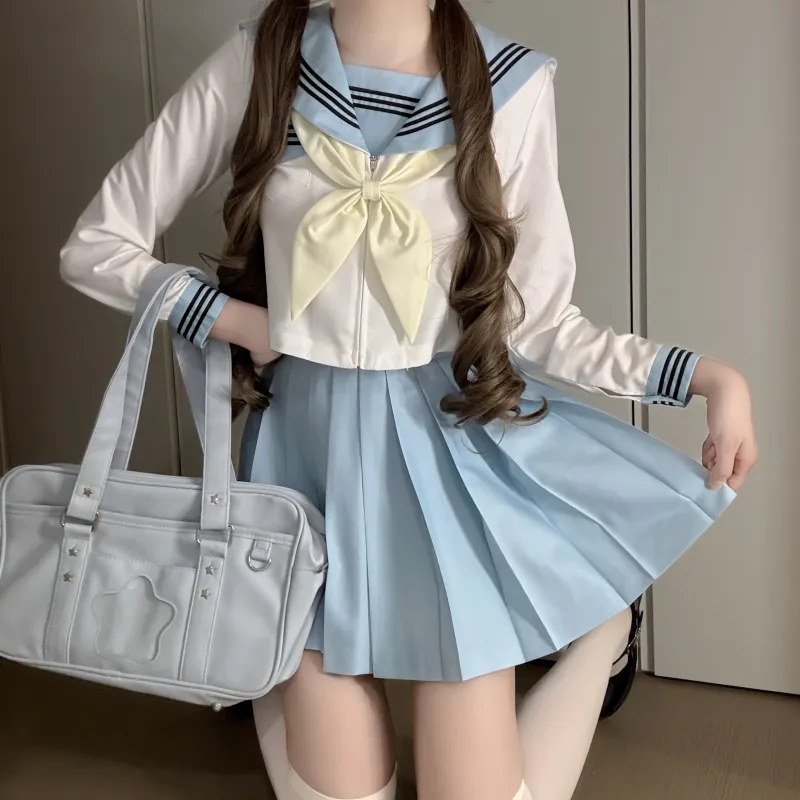 KAZAN Uniforms Women's Blue Summer Long Sleeved Sailor Suit Three Piece Set-2