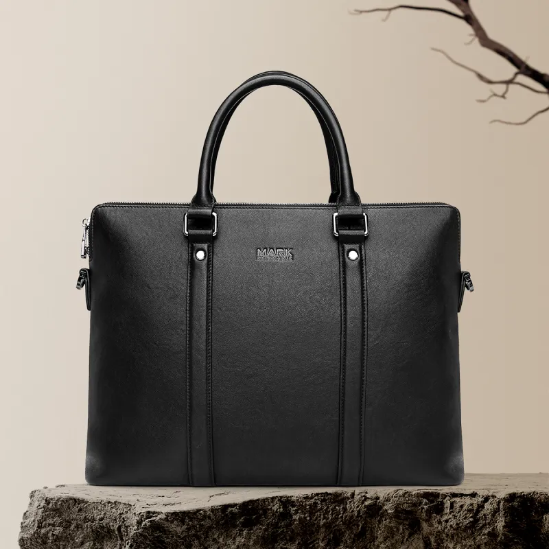 FAIRWHALE Top Grain Cow Leather Handbags Briefcases Men's Black-6