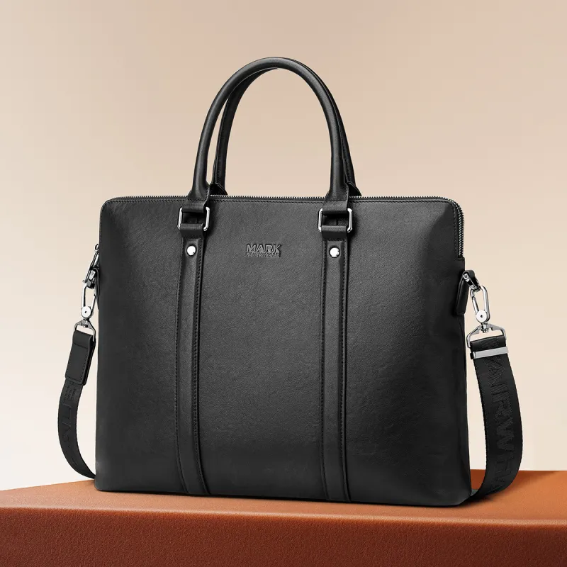 FAIRWHALE Top Grain Cow Leather Handbags Briefcases Men's Black-7