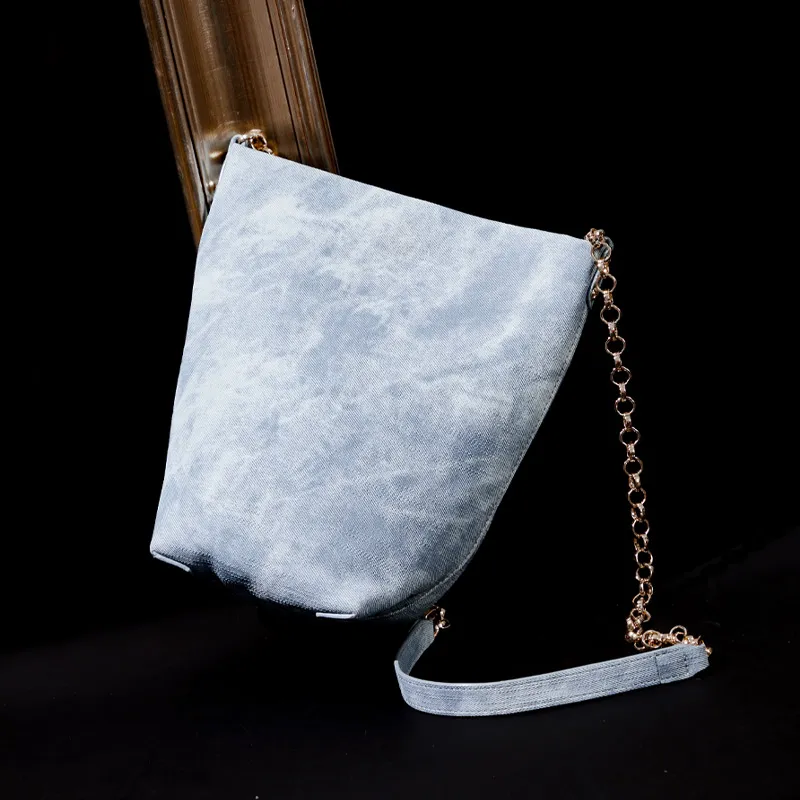 WANACCESSORY PU Bucket Bags Shoulder Bags Medium Size Unisex Sand Dune/Light Denim Blue-1