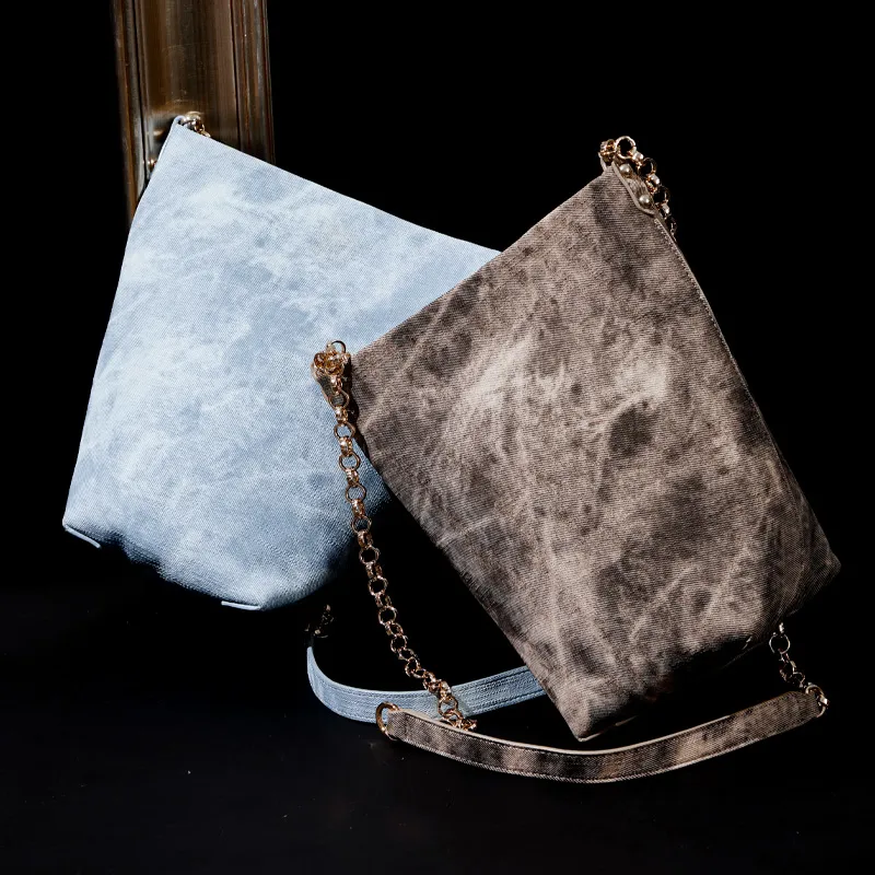 WANACCESSORY PU Bucket Bags Shoulder Bags Medium Size Unisex Sand Dune/Light Denim Blue-3