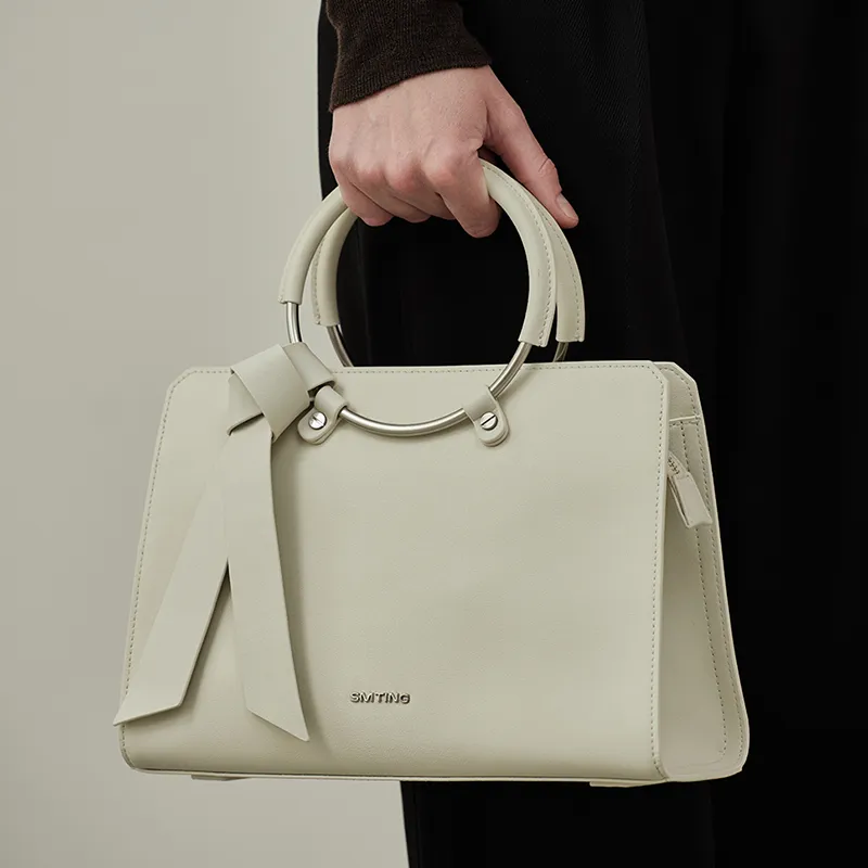 Simedin Cow Split Leather Handbag Shoulder Bag Women's Milk White-3