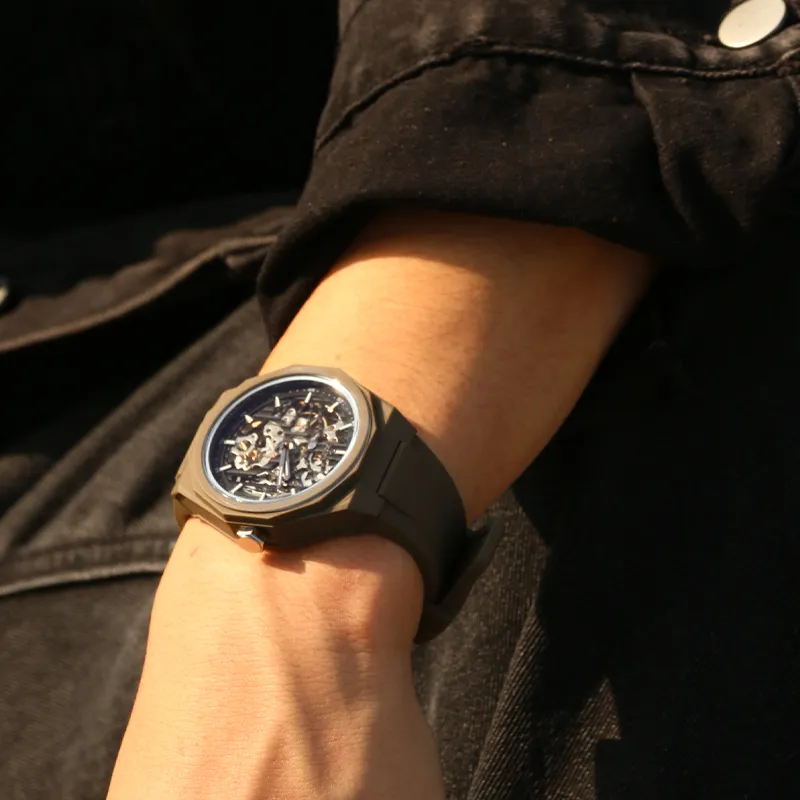 CHARLOTTE RAFFAELLI· Wrist Watch Mechanical Movement Silicone Strap Cut Out Dial Men's Watches Classic Box CRAS002-3