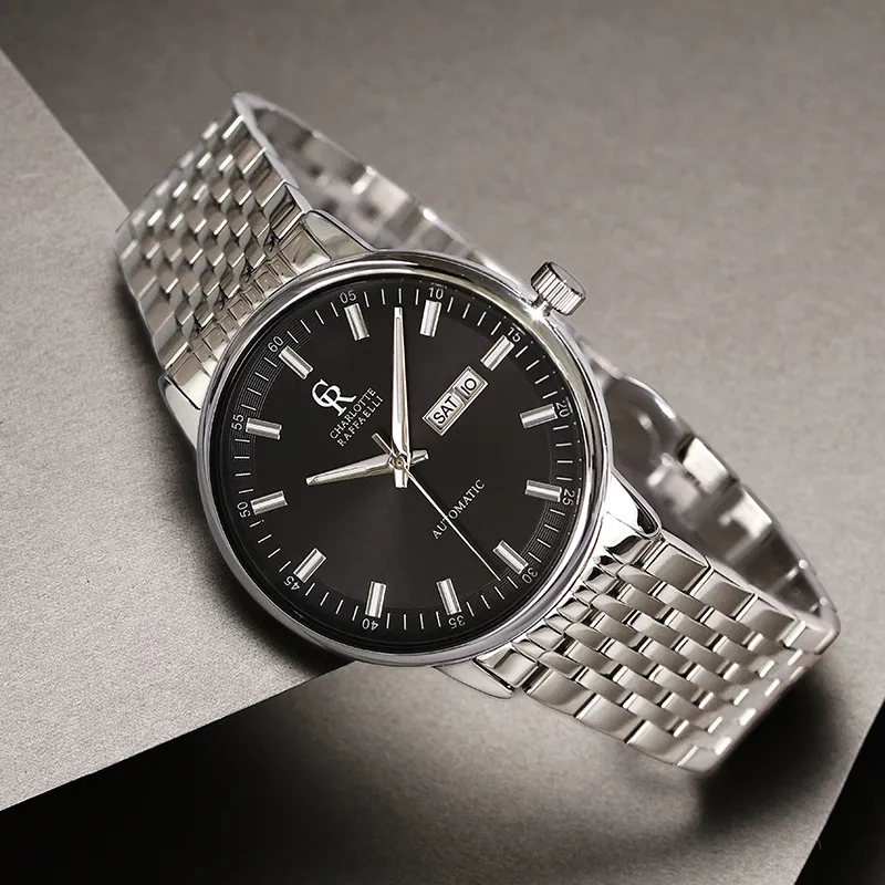 CHARLOTTE RAFFAELLI· Wrist Watch Automatic Mechanical Movement Steel Strap Black Dial Men's Watches Gift Box Set-2