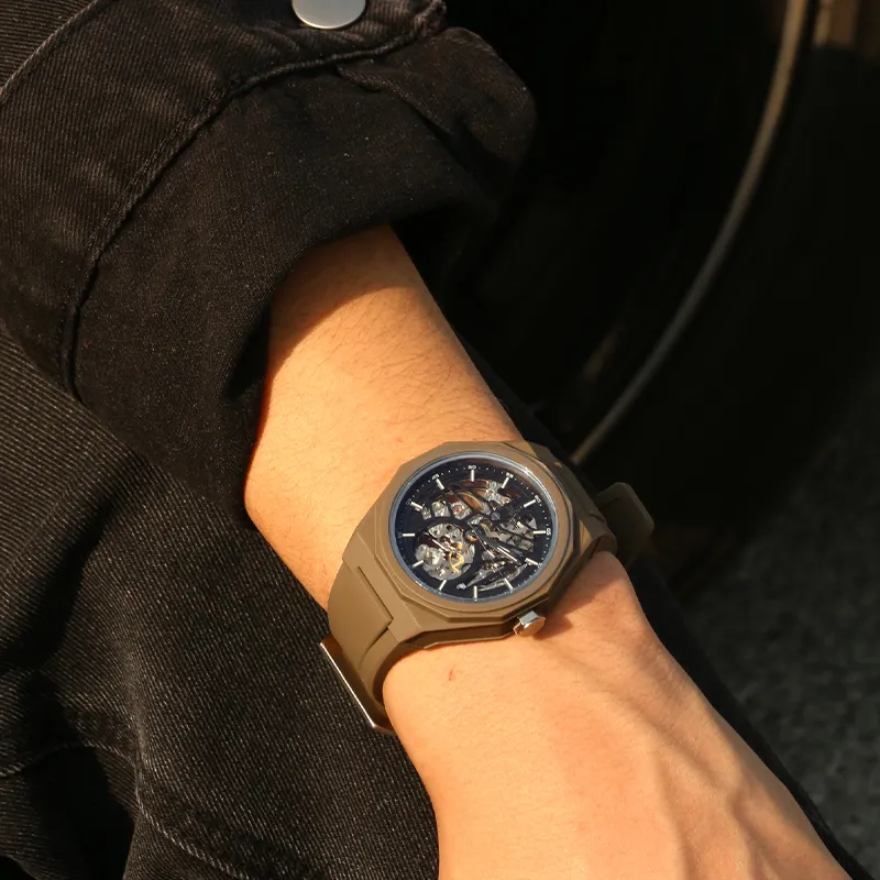 CHARLOTTE RAFFAELLI· Wrist Watch Mechanical Movement Silicone Strap Cut Out Dial Men's Watches Classic Box CRAS002-1