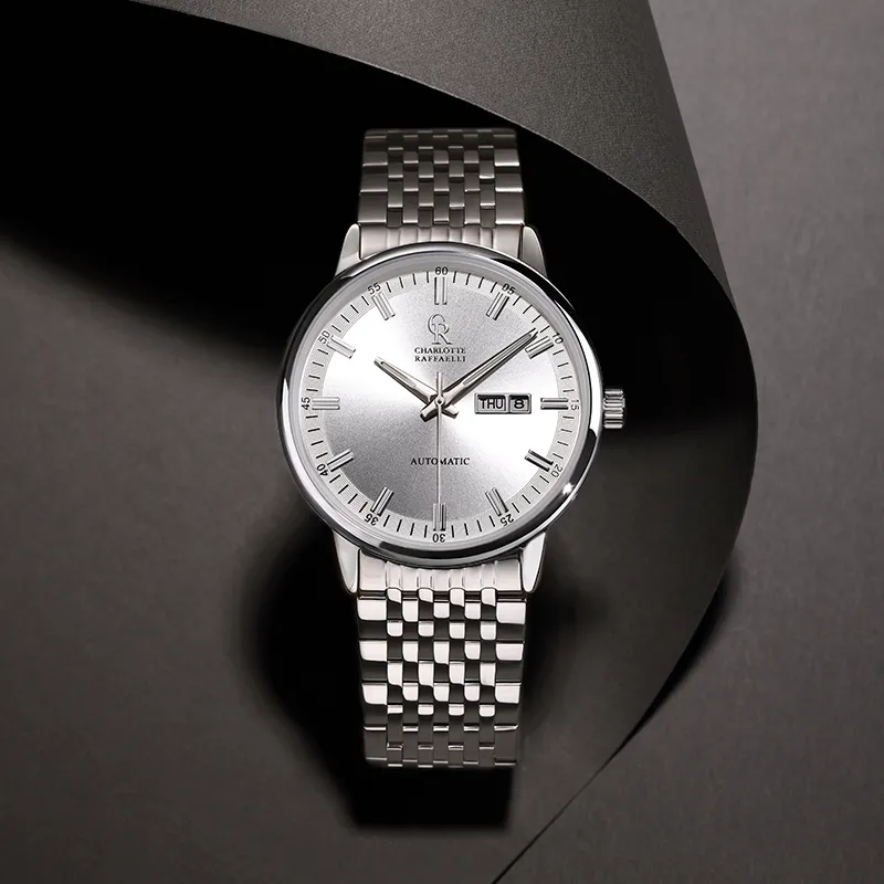CHARLOTTE RAFFAELLI· Wrist Watch Automatic Mechanical Movement Steel Strap Black Dial Men's Watches Gift Box Set-6