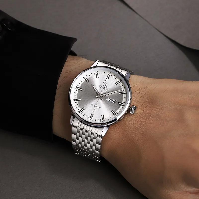 CHARLOTTE RAFFAELLI· Wrist Watch Automatic Mechanical Movement Steel Strap Black Dial Men's Watches Gift Box Set-10