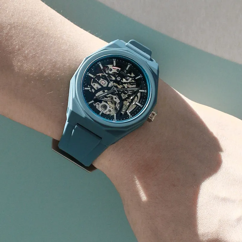 CHARLOTTE RAFFAELLI· Wrist Watch Automatic Mechanical Movement Silicone Strap Cut Out Dial Men's Watches CRAS004-1