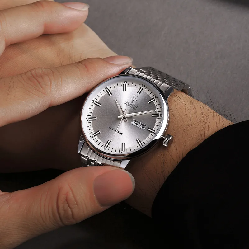CHARLOTTE RAFFAELLI· Wrist Watch Automatic Mechanical Movement Steel Strap Black Dial Men's Watches Gift Box Set-8