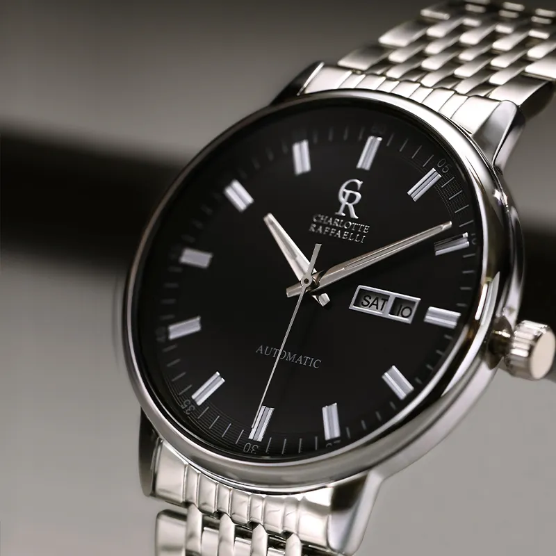 CHARLOTTE RAFFAELLI· Wrist Watch Automatic Mechanical Movement Steel Strap Black Dial Men's Watches Gift Box Set-3