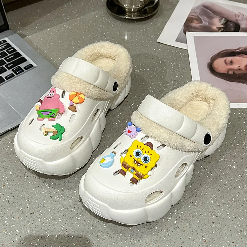 DTUTU Platform Squashy And Bouncy Feeling Comfortable Fleece Lined Warm Cotton Slippers Closed Toe Slippers Home Clogs-1