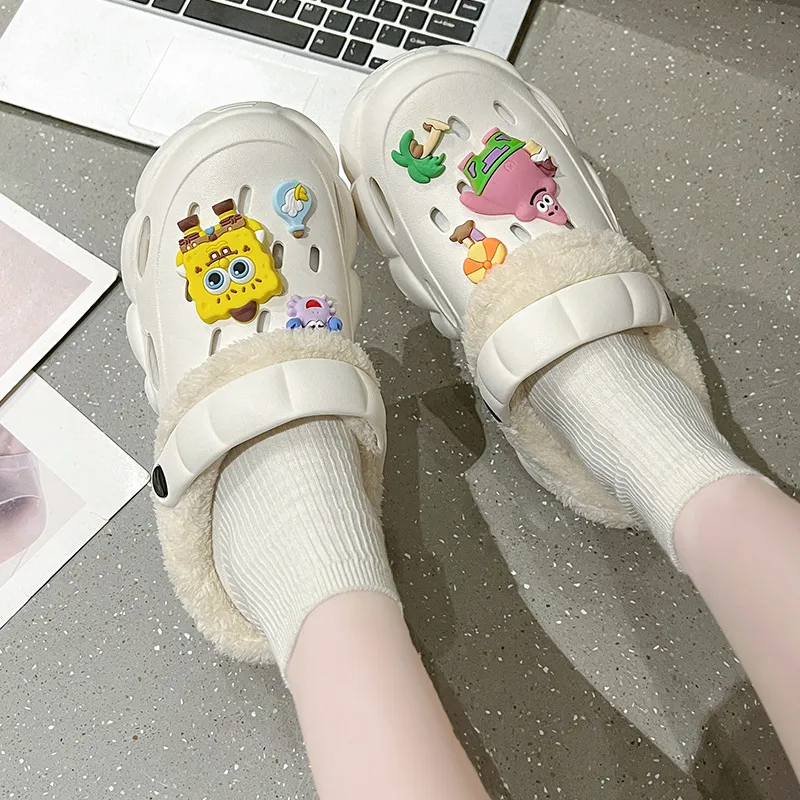 DTUTU Platform Squashy And Bouncy Feeling Comfortable Fleece Lined Warm Cotton Slippers Closed Toe Slippers Home Clogs-4