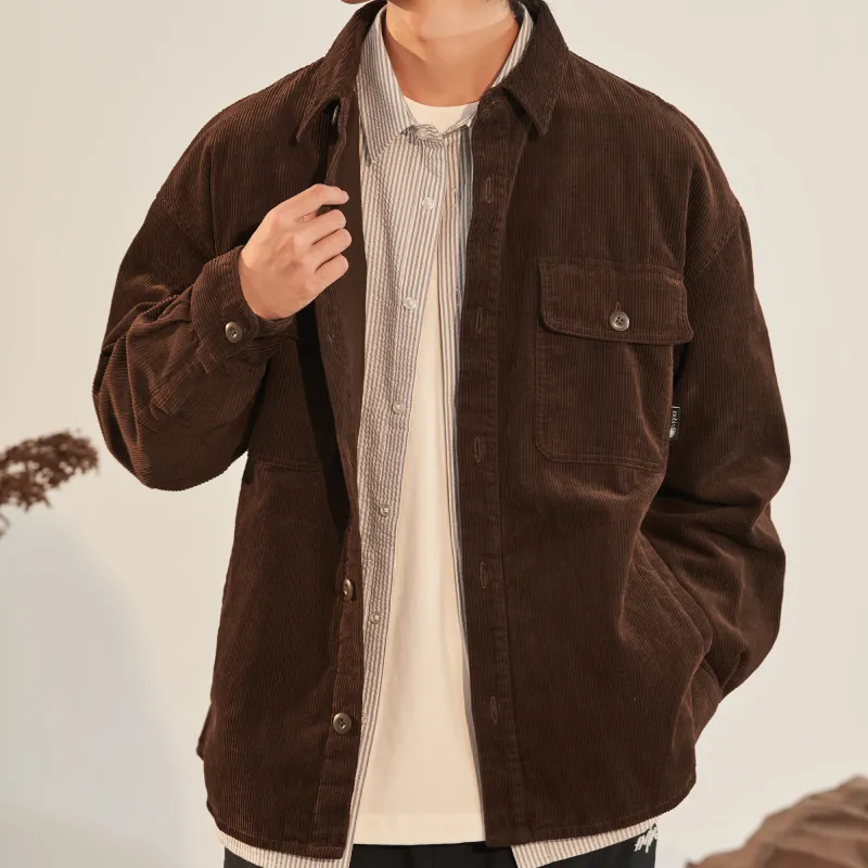 MOBI GARDEN Corduroy Shirt Coat Top Unisex Dark Coffee-2