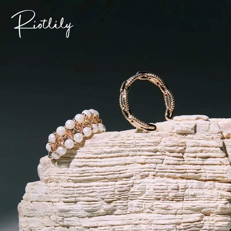 RiotLILY Cubic Zirconia, Faux Pearl Rings Unisex-1