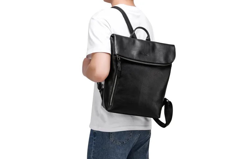 Ace Paul Top Grain Cow Leather Backpack Unisex Black-8