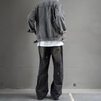 BEAR UNION Jeans Unisex Black Gray Tie Dye Color