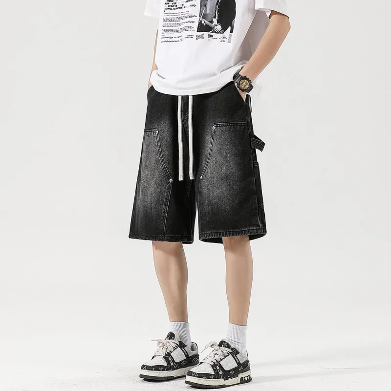 BEAR UNION Denim Shorts Unisex Distressed White Gray-2