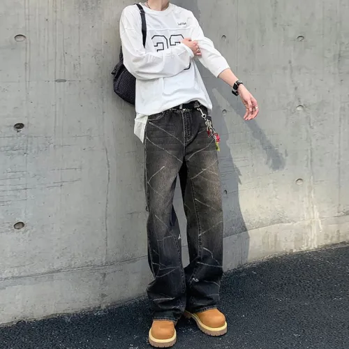 BEAR UNION Jeans Unisex Black Gray Tie Dye Color