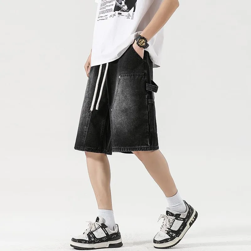 BEAR UNION Denim Shorts Unisex Distressed White Gray-4