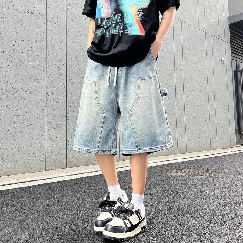 BEAR UNION Denim Shorts Unisex Distressed White Gray-12