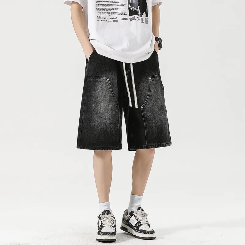 BEAR UNION Denim Shorts Unisex Distressed White Gray-1