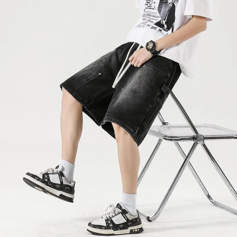 BEAR UNION Denim Shorts Unisex Distressed White Gray-3