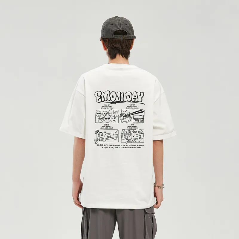 Emoji Loose Fit Crew Neck Short Sleeved T Shirts Unisex-5