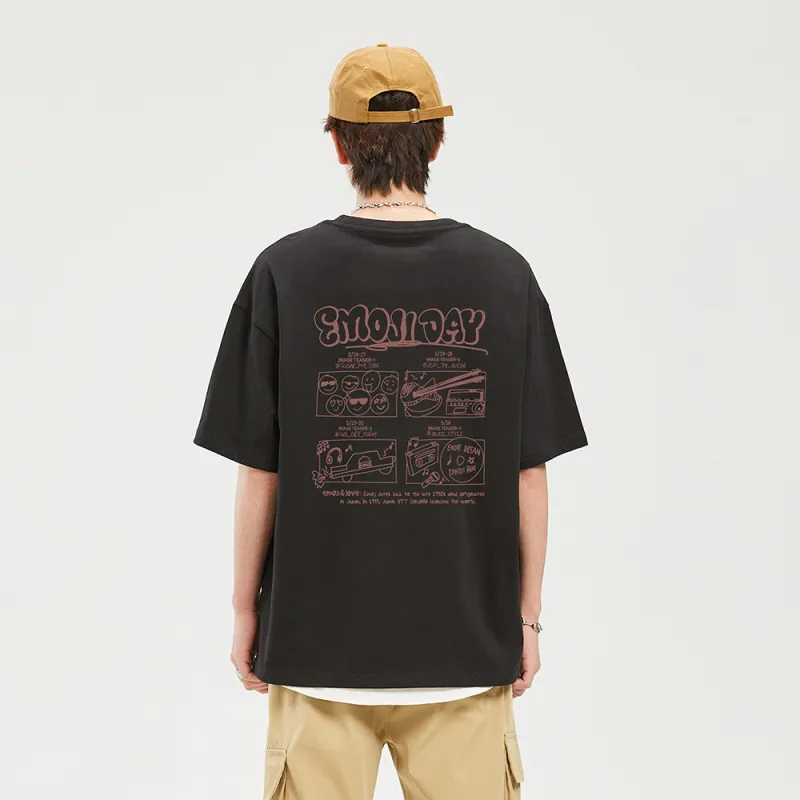 Emoji Loose Fit Crew Neck Short Sleeved T Shirts Unisex-2