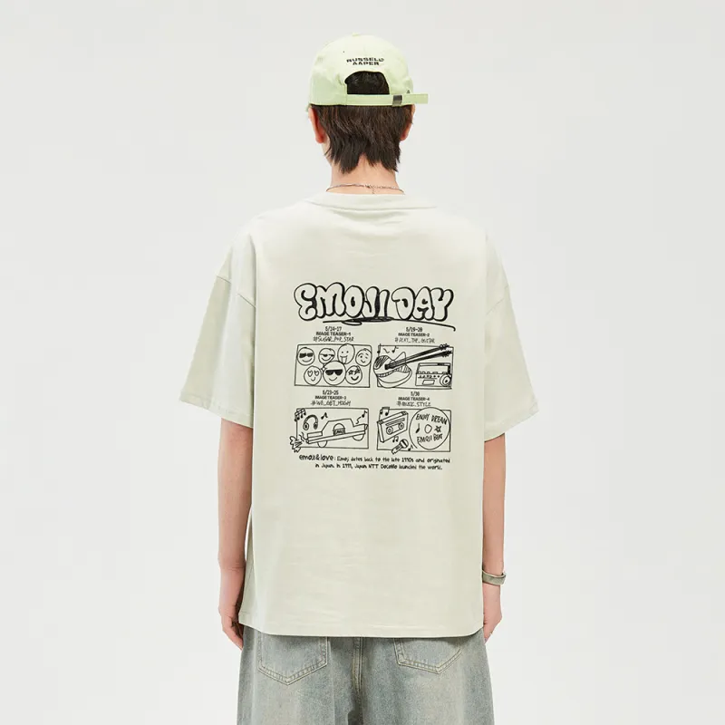Emoji Loose Fit Crew Neck Short Sleeved T Shirts Unisex-11