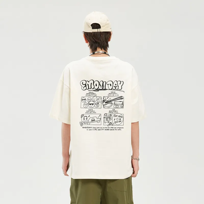 Emoji Loose Fit Crew Neck Short Sleeved T Shirts Unisex-8