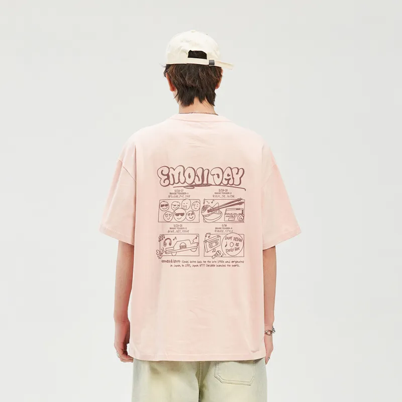 Emoji Loose Fit Crew Neck Short Sleeved T Shirts Unisex-14