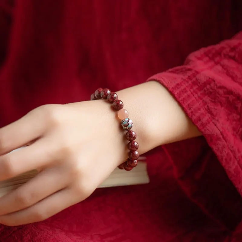 Carp Crystals Guardian Lotus Auspicious Jade Bracelets Women's Reconstructed Cinnabar-3