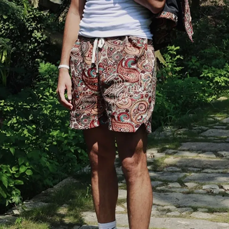PAULASARA Casual Shorts Unisex Paisley Jacquard Brown-4
