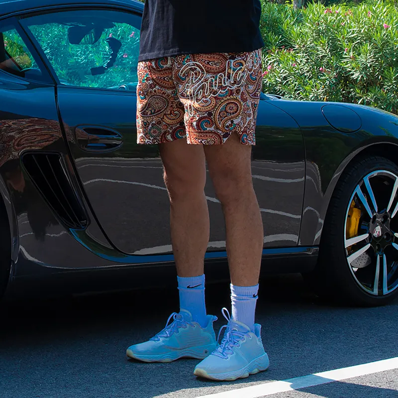 PAULASARA Casual Shorts Unisex Paisley Jacquard Brown-3