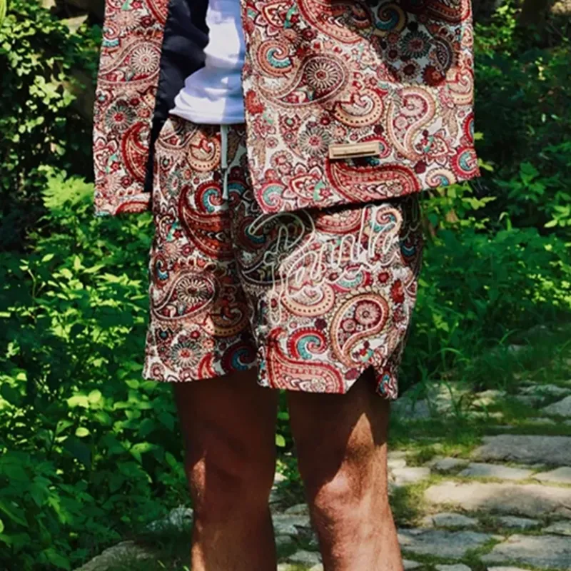 PAULASARA Casual Shorts Unisex Paisley Jacquard Brown-5