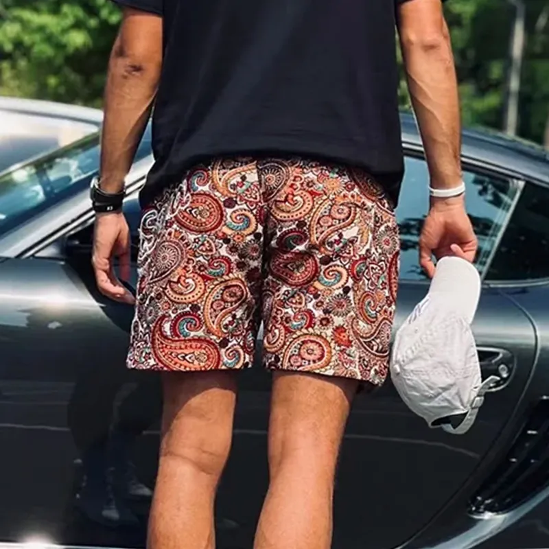 PAULASARA Casual Shorts Unisex Paisley Jacquard Brown-2