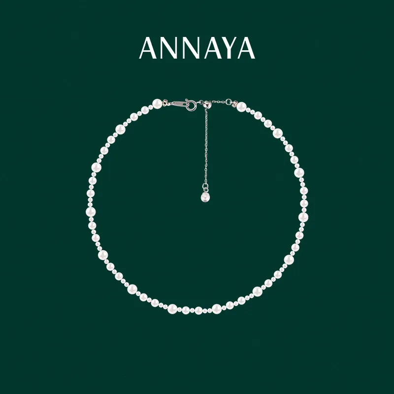ANNAYA Swarovski Crystal Beads Titanium Steel Necklaces Women's-1