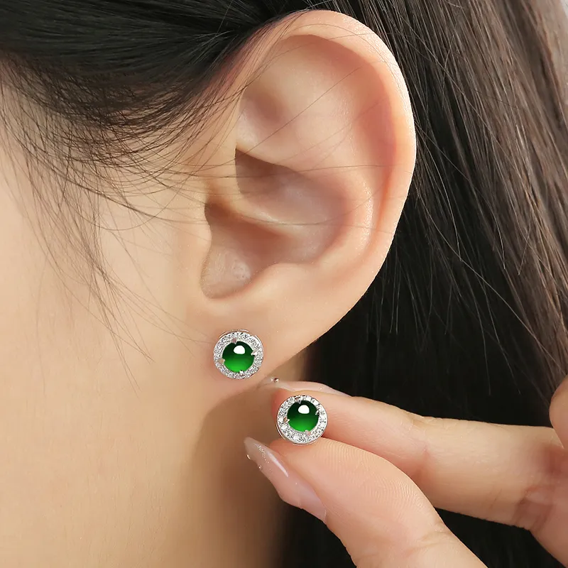 Purple Muli Ice Glutinous Jadeite Stud Earrings Women's-2