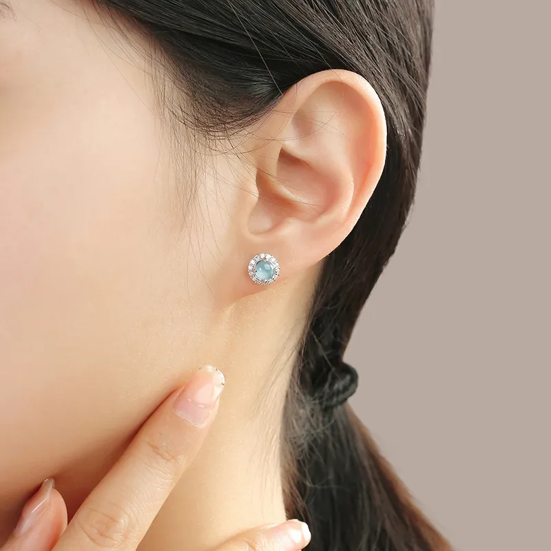 Purple Muli Ice Glutinous Blue Water Jadeite Stud Earrings Women's-1